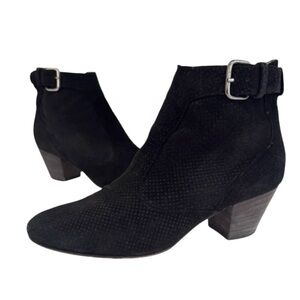 Aquatalia France Perforated Suede Ankle Boots Size 7 Black